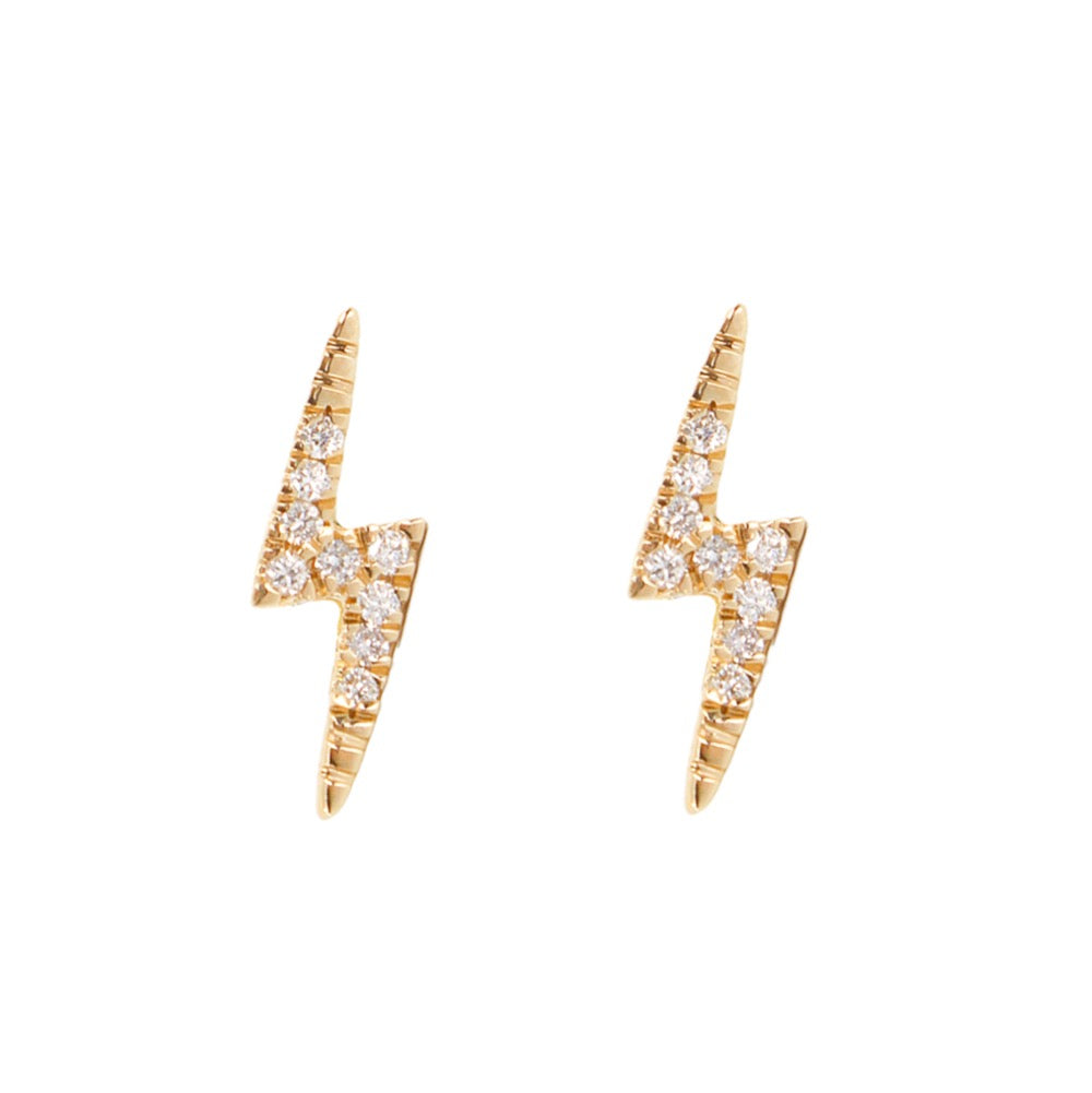 Diamond Mini Lightning Bolt Earrings - 14KT Gold - Monisha Melwani Jewelry