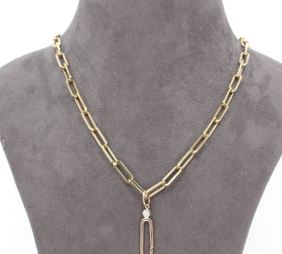Gold Rectangle Bezel Clasp Pendant - 14KT Gold - Monisha Melwani Jewelry