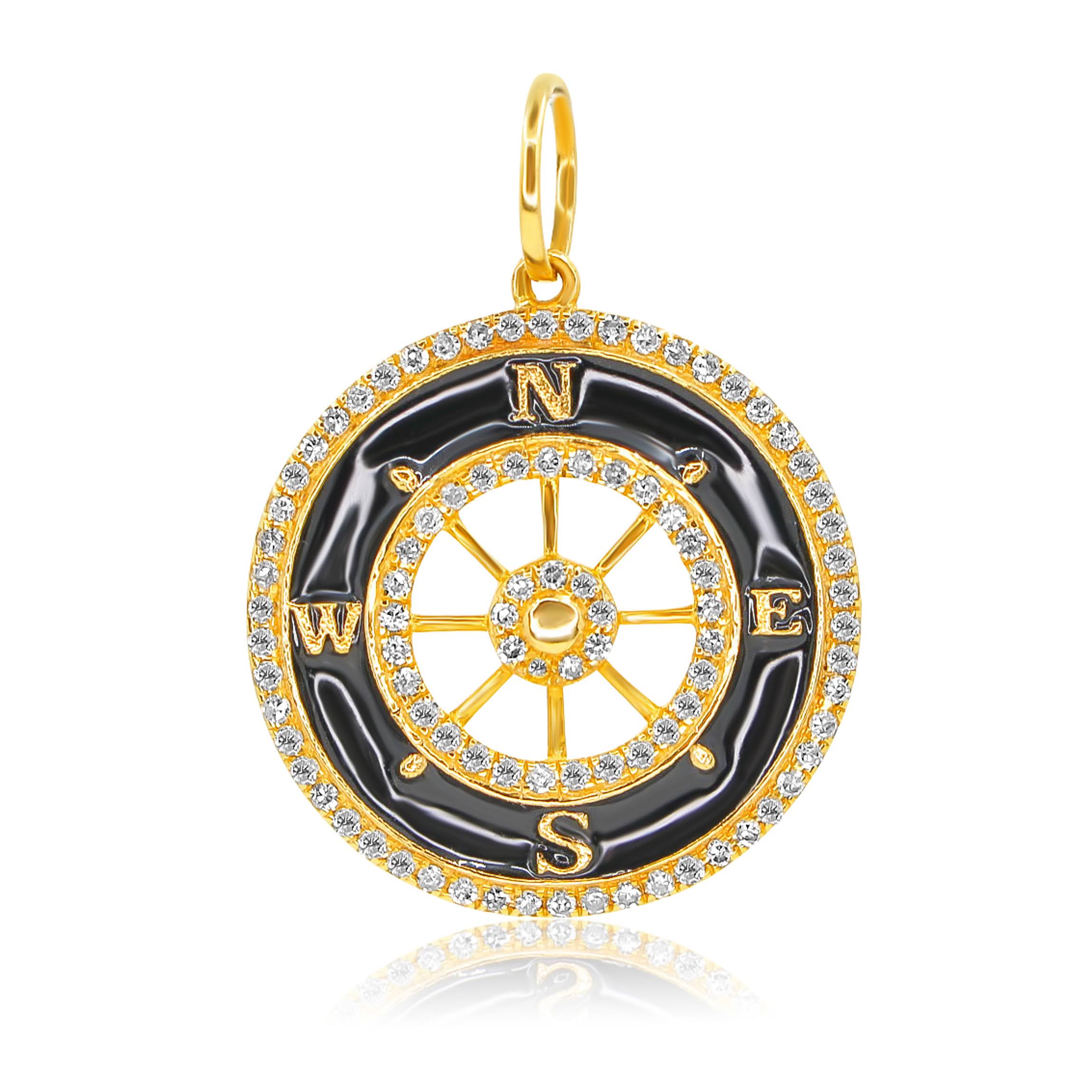 Gold Black Onyx Diamond Compass Pendant - 14kt Gold - Monisha Melwani Jewelry