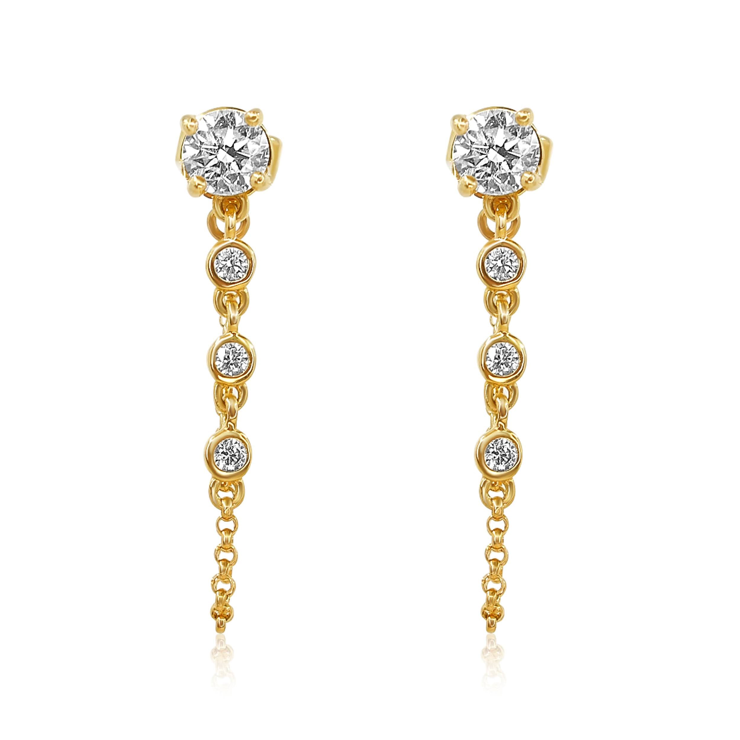 Gold Prong Diamond Bezel Loop Earring - 14kt Gold - Monisha Melwani Jewelry