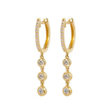 Diamond Large Triple Bezel Drop Hoops  - 14KT Gold - Monisha Melwani Jewelry