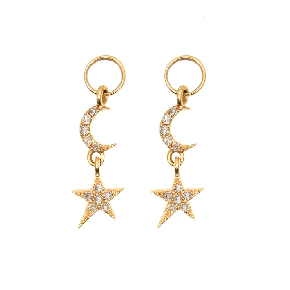 14KT Yellow Gold Diamond Star and Moon Earring Charm- Monisha Melwani Jewelry