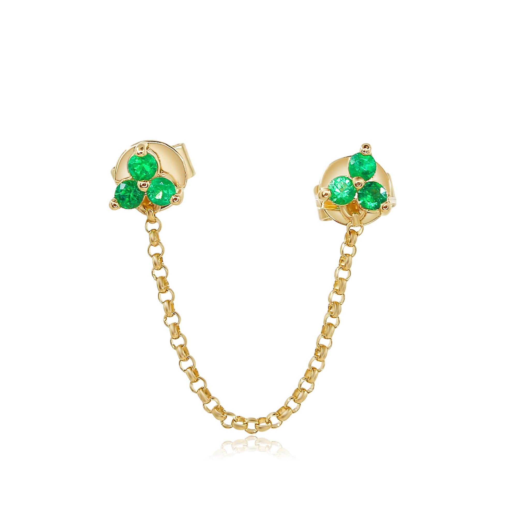 Gold Double Trio Emerald Chain Earrings - 14kt Gold - Monisha Melwani Jewelry