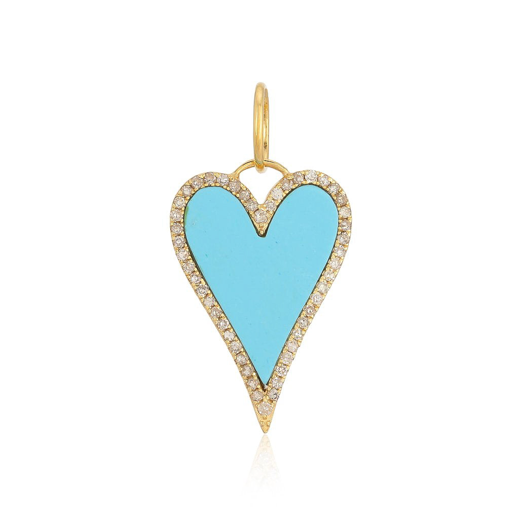 Gold Diamond Turquoise Heart Pendant - 14KT Gold - Monisha Melwani Jewelry