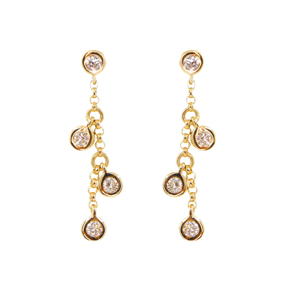14KT Yellow Gold Multi Diamond Bezel Chain Drop Earrings- Monisha Melwani Jewelry