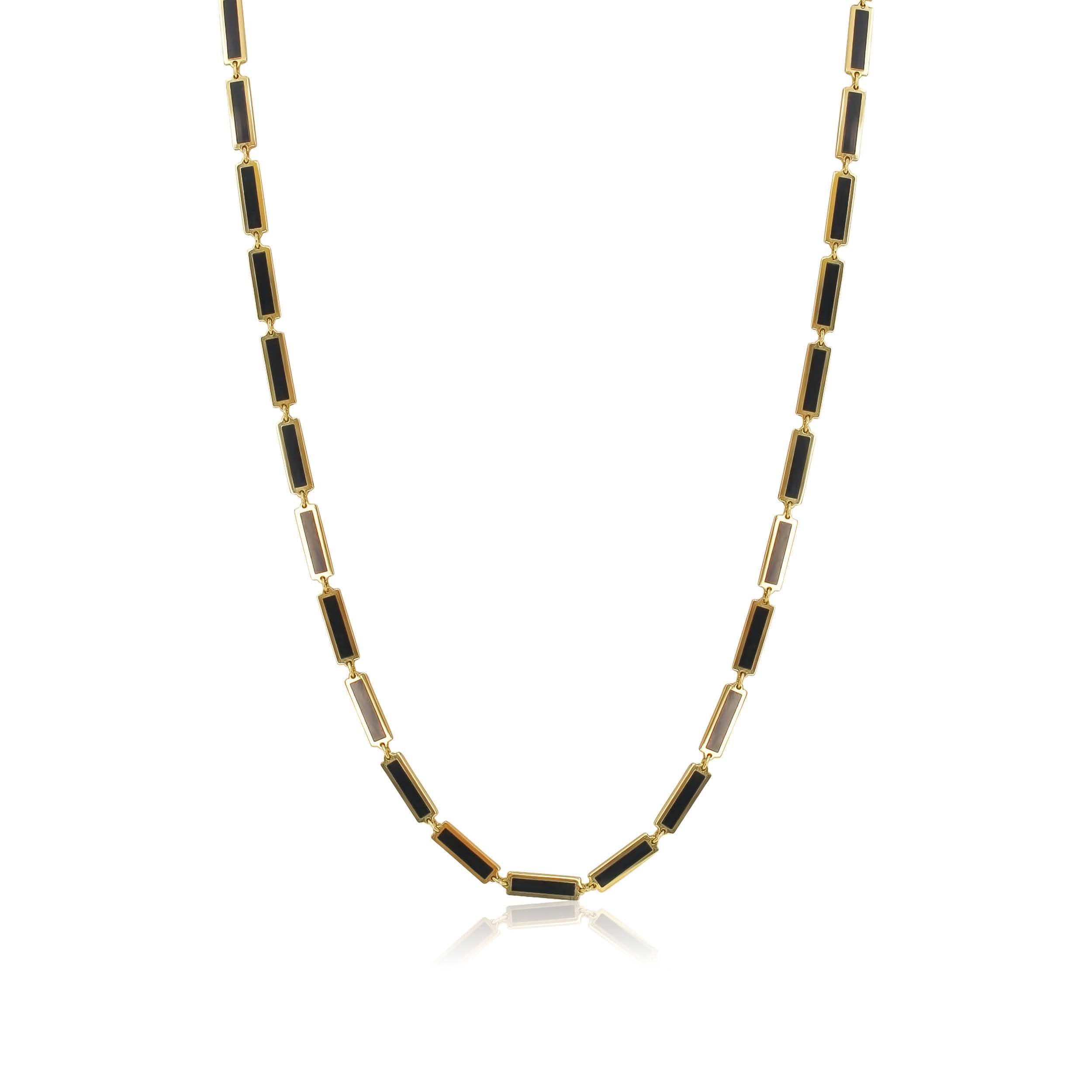 Gold Black Onyx Rectangle Necklace - 14KT Gold - Monisha Melwani Jewelry