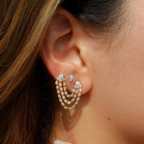 Gold Triple Diamond Connecting Earring - 14KT Gold - Monisha Melwani Jewelry