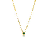 Gold Paperclip Bezel Emerald Necklace