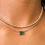 Diamond Half Tennis Emerald Necklace - 18KT Gold - Monisha Melwani Jewelry