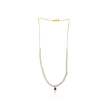 Gold Diamond Pearl Oval Blue Sapphire Charm Necklace