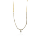 Gold Diamond Pearl Oval Blue Sapphire Charm Necklace