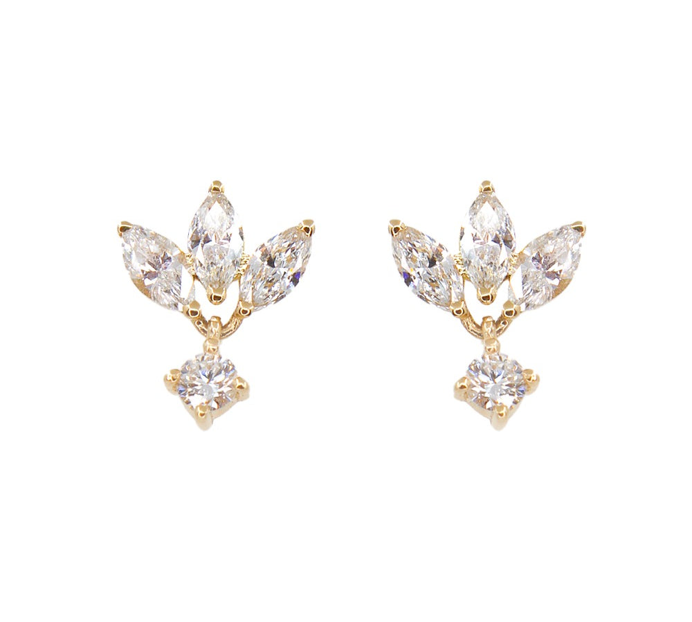 Gold Lotus Diamond Drop Earrings - 14KT Gold - Monisha Melwani Jewelry