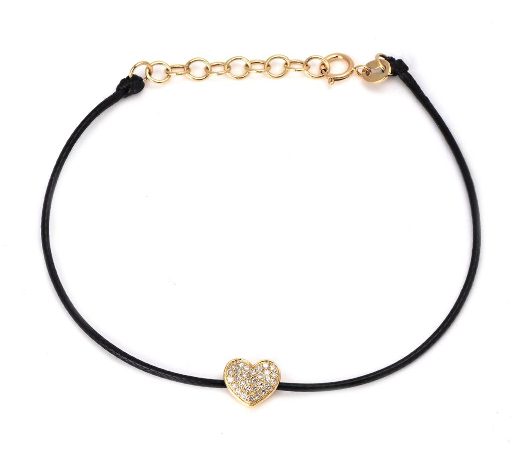 Gold Diamond Heart Cord Bracelet