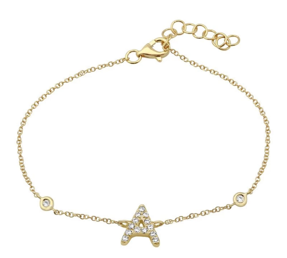 Gold Initial Diamond Bracelets - 14KT Gold - Monisha Melwani Jewelry