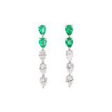 Gold Five Pear Diamond and Emerald Drop Studs - 14KT Gold - Monisha Melwani Jewelry