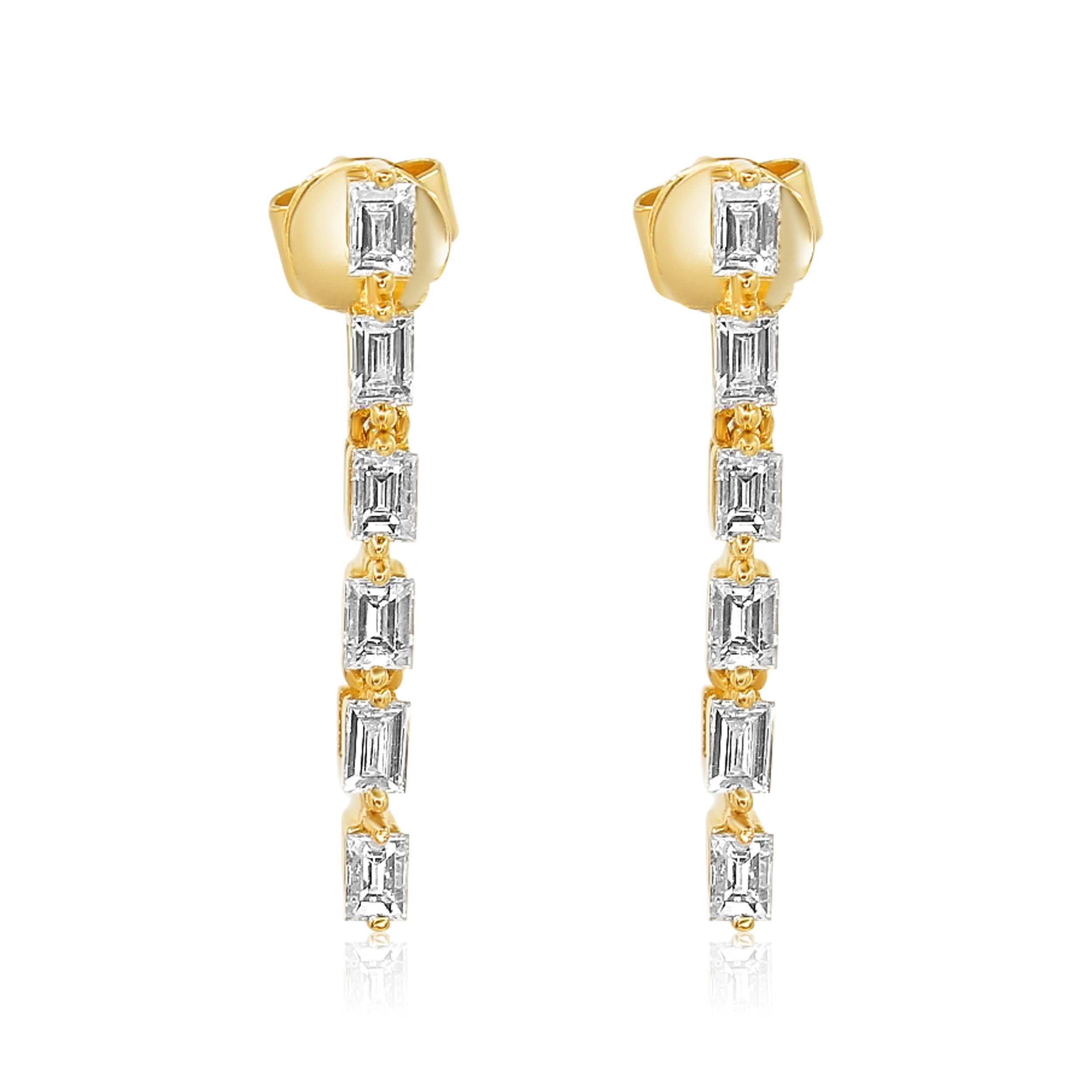 Gold Emerald Cut Diamond Drop Earring - 14kt Gold - Monisha Melwani Jewelry