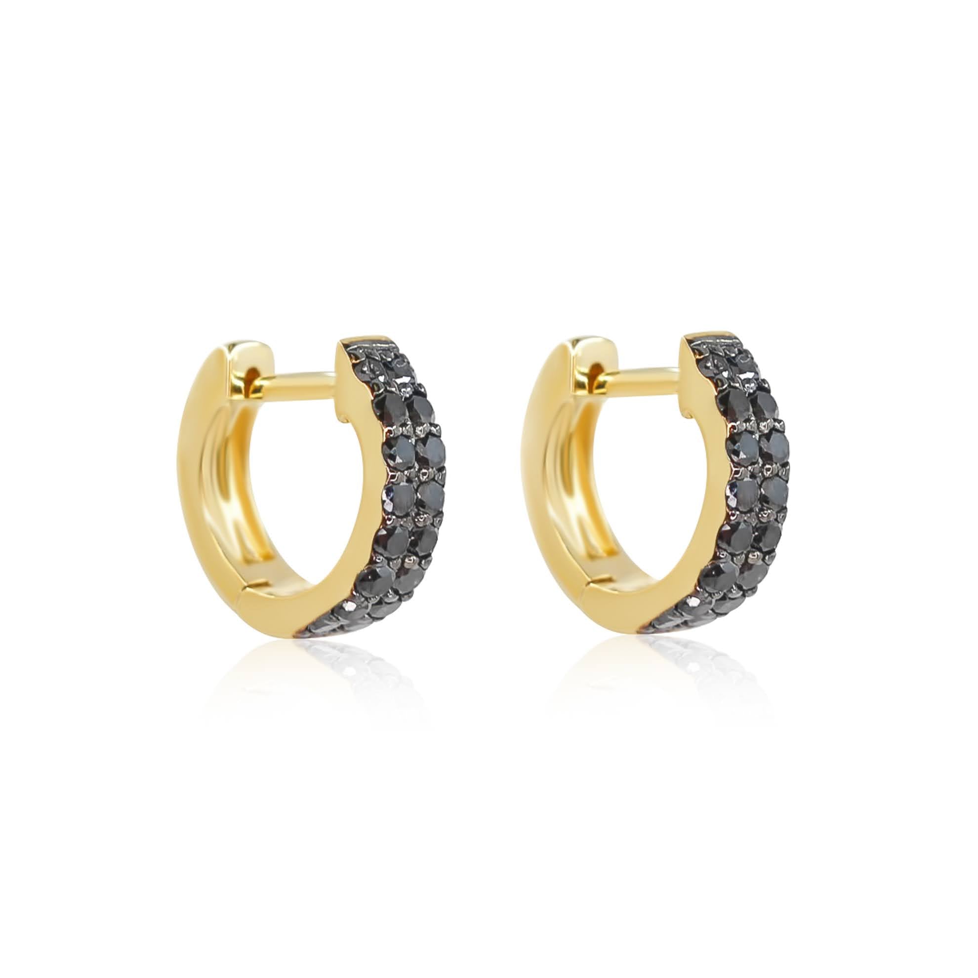 Gold Double Row Black Diamond Hoop Earrings - 14kt Gold - Monisha Melwani Jewelry