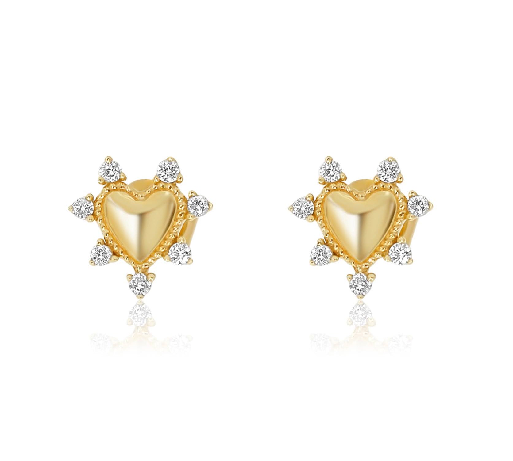 Gold Diamond Rimmed Heart Earring - 14kt Gold - Monisha Melwani Jewelry