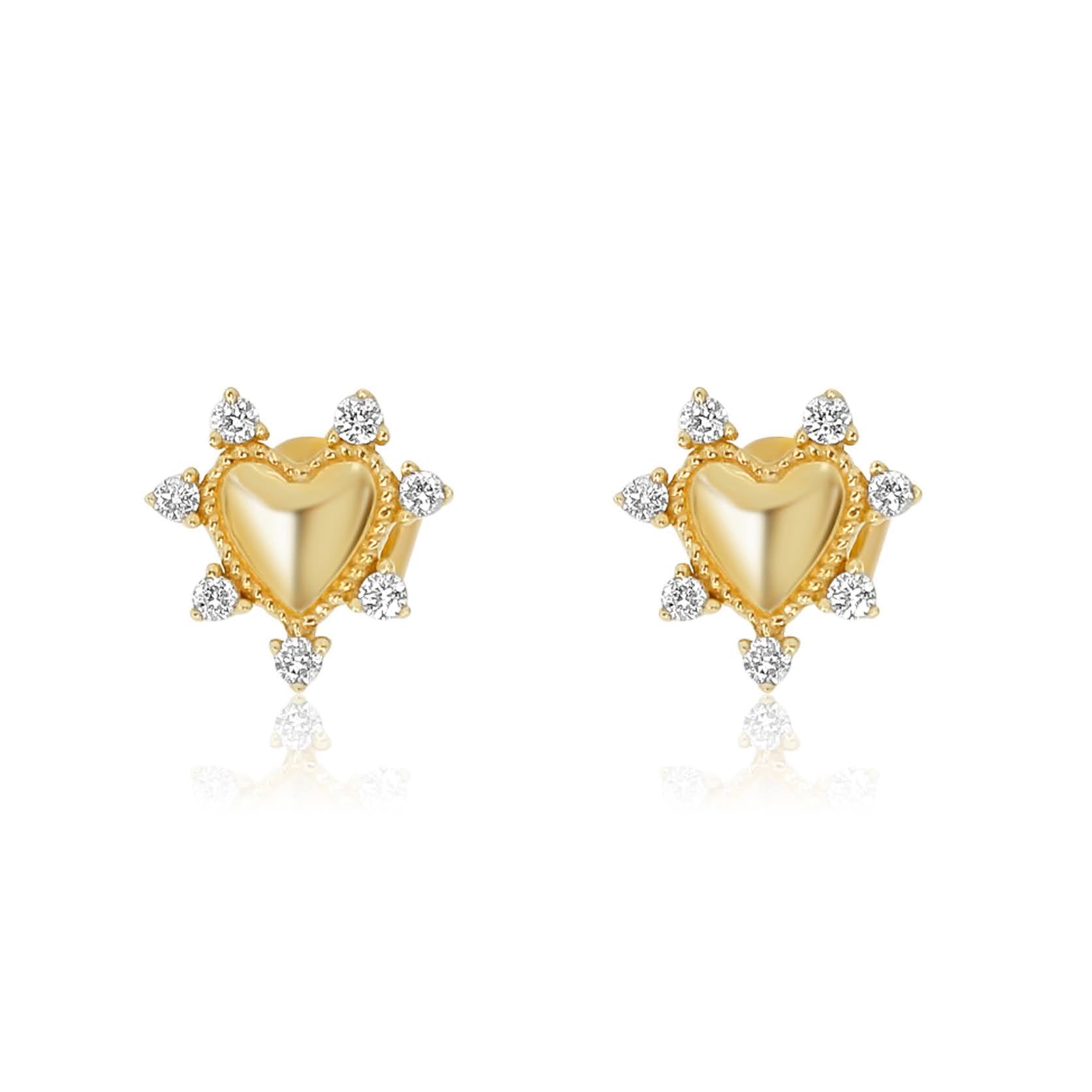 Gold Diamond Rimmed Heart Earring - 14kt Gold - Monisha Melwani Jewelry