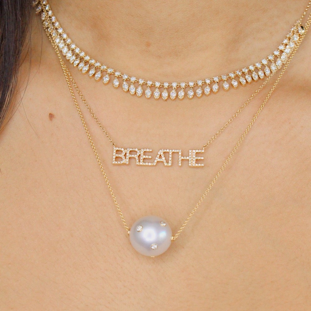 Round Mother of Pearl Diamond Necklace - 14KT Gold - Monisha Melwani Jewelry