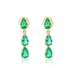 Gold Triple Emerald Dangling Drop Earrings - 14kt Gold - Monisha Melwani Jewelry