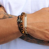 Gold Black Onyx Mariner Puff Cord Bracelet