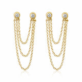 Gold Diamond Bezel Multi Chain Connecting Earring