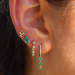 Gold Triple Emerald Drop Hoop Earring - 14KT Gold - Monisha Melwani Jewelry
