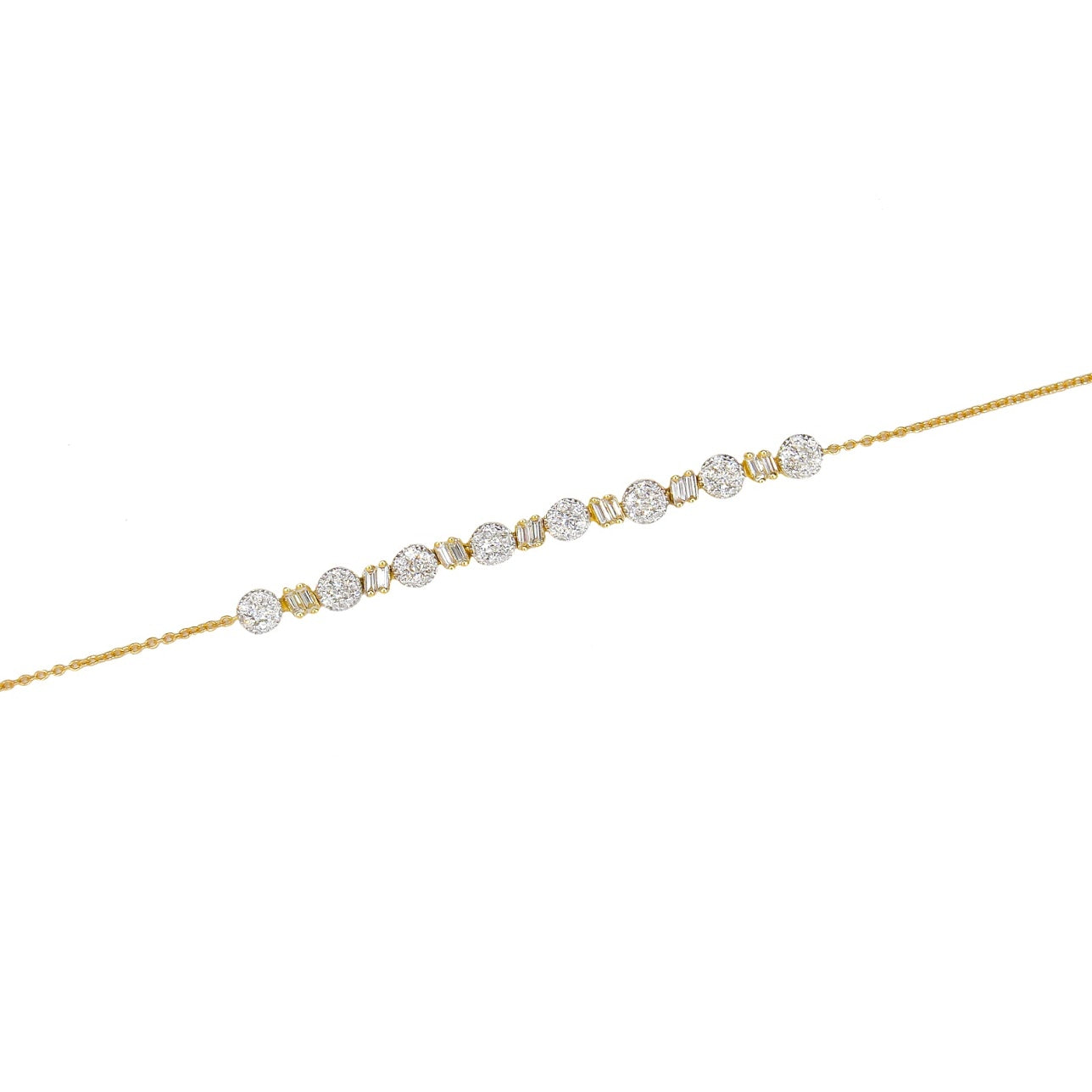 Gold Round and Baguette Diamond Bracelet - 18KT Gold - Monisha Melwani Jewelry