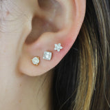 14KT White Gold Diamond Mini Flower Stud Earrings- Monisha Melwani Jewelry