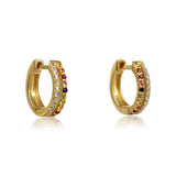Gold Double Line Diamond and Multi Sapphire Hoop Earring