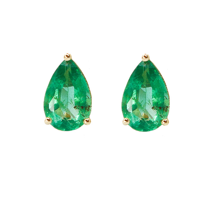 Gold Emerald Pear Stud Earrings - 14KT Gold - Monisha Melwani Jewelry
