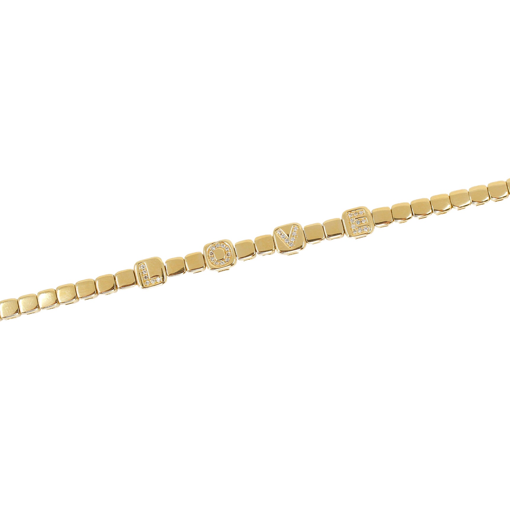 Gold Diamond Square Link Love Bracelet - 14kt Gold - Monisha Melwani Jewelry