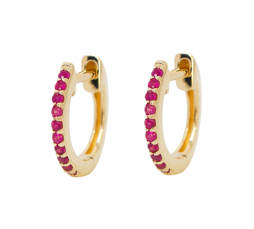 Gold Ruby Hoop Earring - 14KT Gold - Monisha Melwani Jewelry