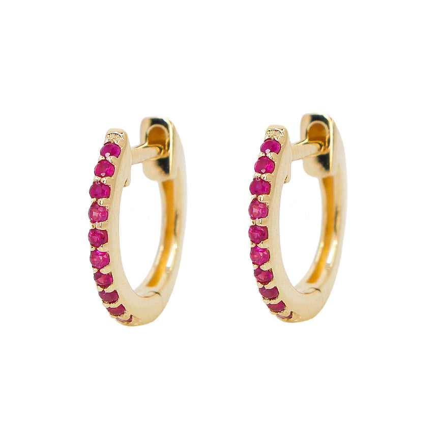 Gold Ruby Hoop Earring - 14KT Gold - Monisha Melwani Jewelry