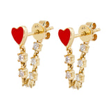Gold Red Enamel Heart Diamond Chain Earring - 14KT Gold - Monisha Melwani Jewelry