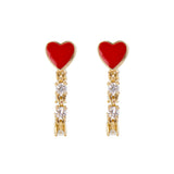 Gold Red Enamel Heart Diamond Chain Earring - 14KT Gold - Monisha Melwani Jewelry