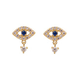 Gold Blue Sapphire Evil Eye Diamond Drop Earrings - 14KT Gold - Monisha Melwani Jewelry