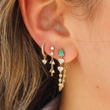 Gold Diamond Chain Emerald Heart Loop Earring