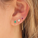 Gold Bezel Emerald Pear Chain Drop Earring