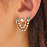 Gold Double Diamond Emerald Connecting Earring