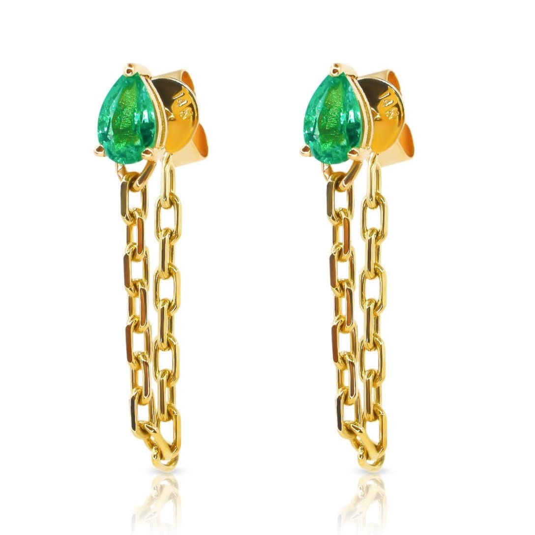 Gold Emerald Chain Loop Earring - 14kt Gold - Monisha Melwani Jewelry