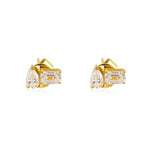 Gold Pear And Square Diamond Earring - 14kt Gold - Monisha Melwani Jewelry
