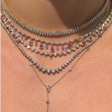 Gold Marquise Diamond Multi Pink Sapphire Pear Drop Necklace