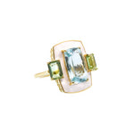 Enamel Aquamarine and Tourmaline Ring - 14KT Gold- Monisha Melwani Jewelry