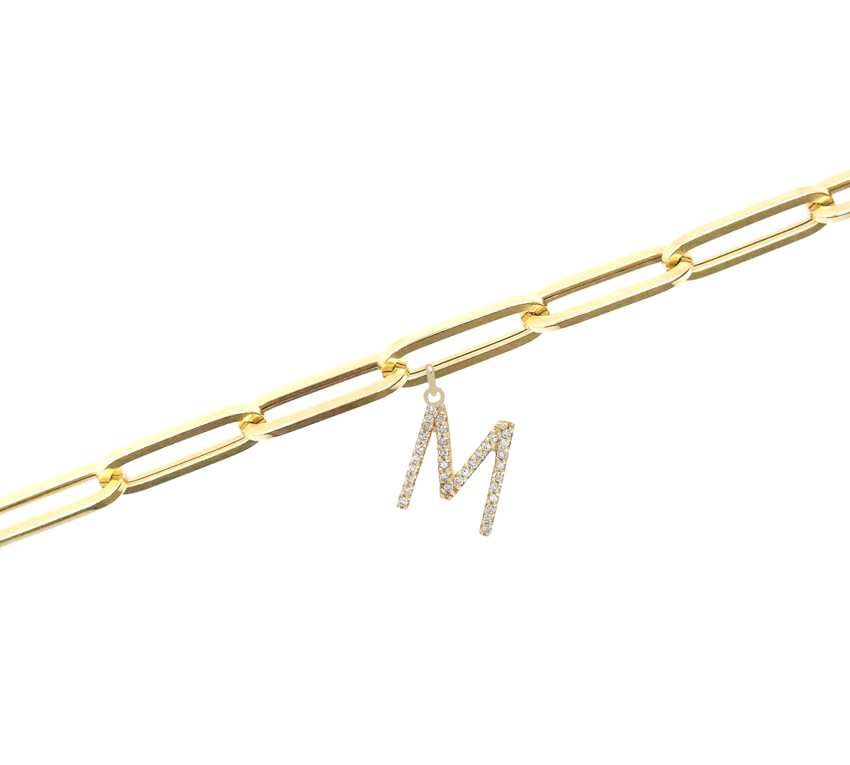 Gold Medium Link Diamond Initial Bracelet - 14KT Gold - Monisha Melwani Jewelry