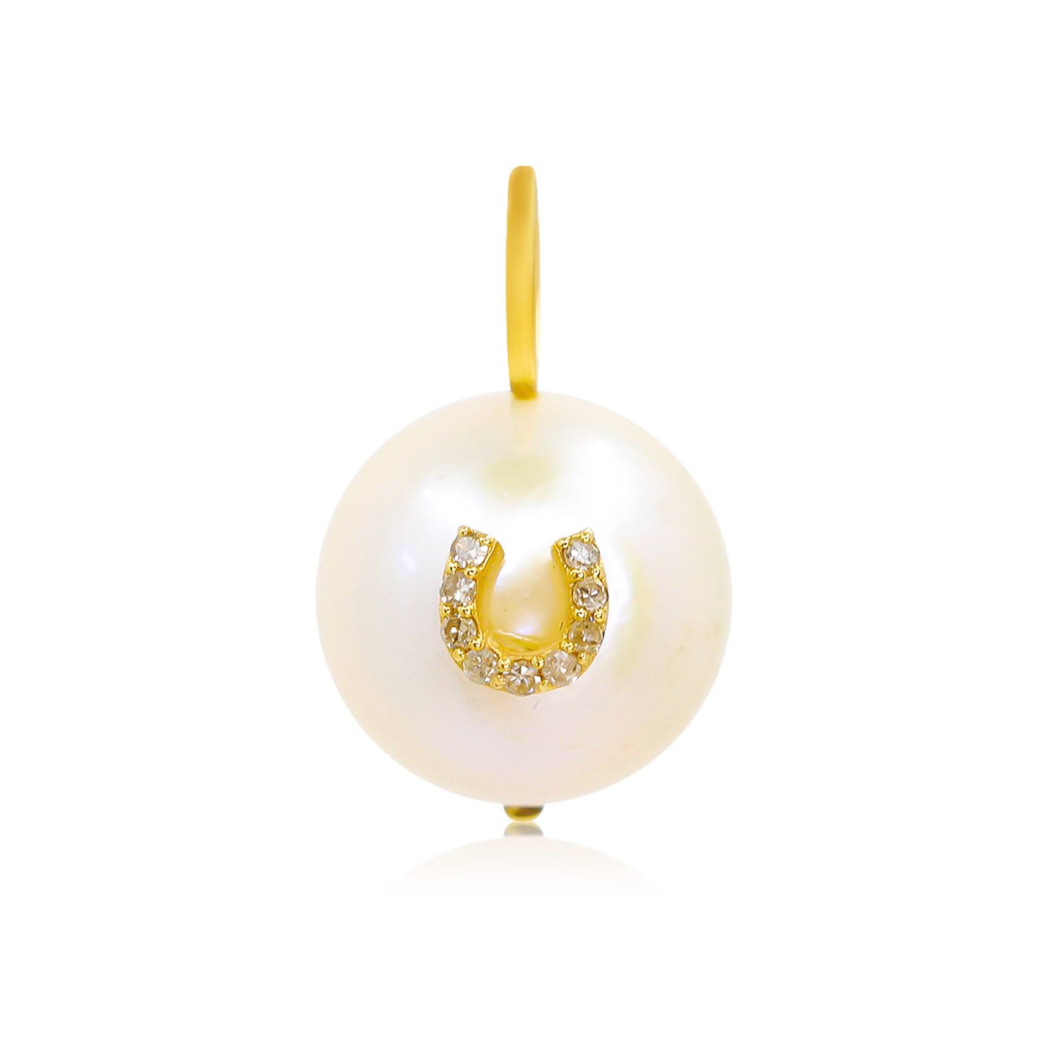 Gold Pearl Horseshoe Pendant - 14KT Yellow Gold - Monisha Melwani Jewelry
