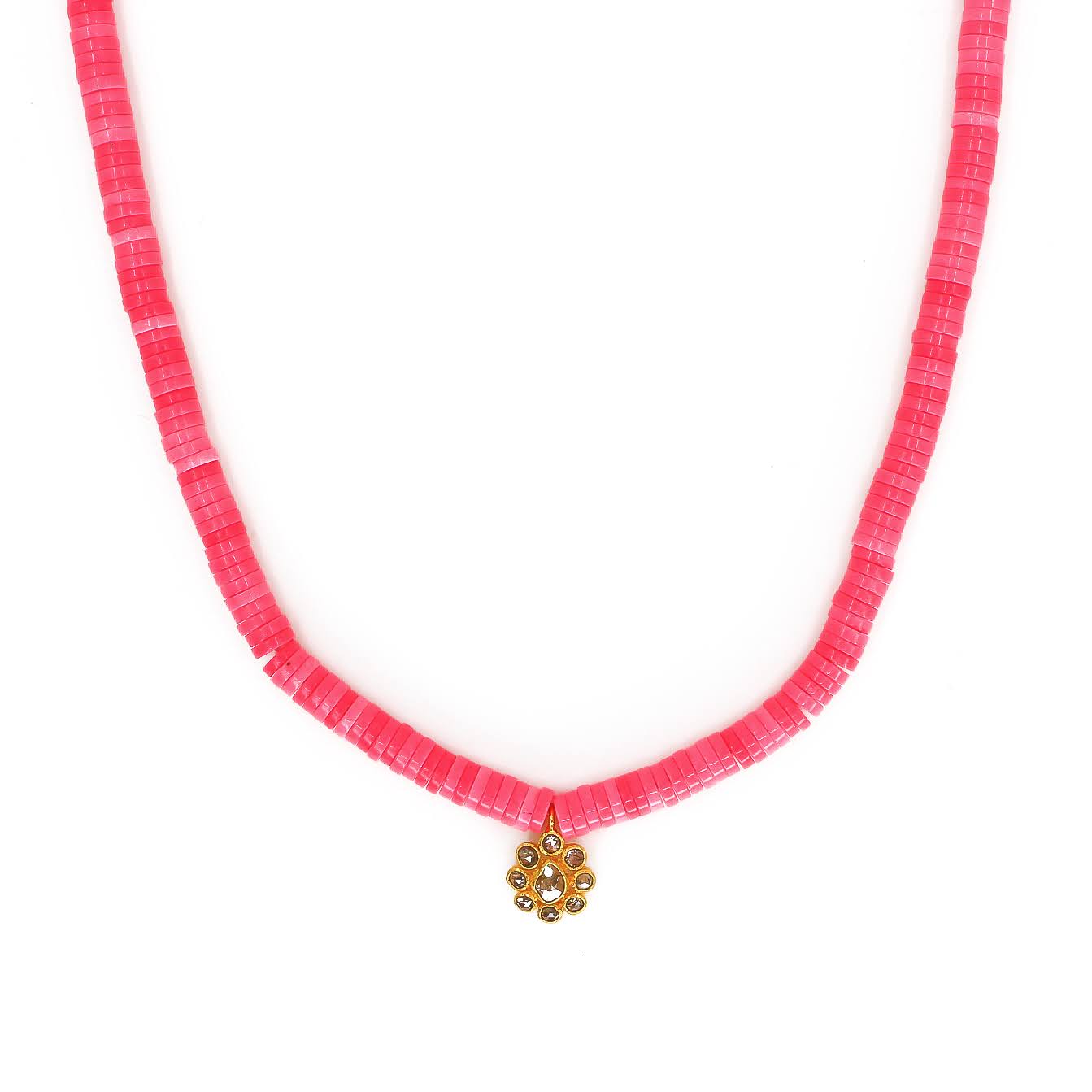Pink Beaded Necklace With Gold Charm - 14kt Gold - Monisha Melwani Jewelry