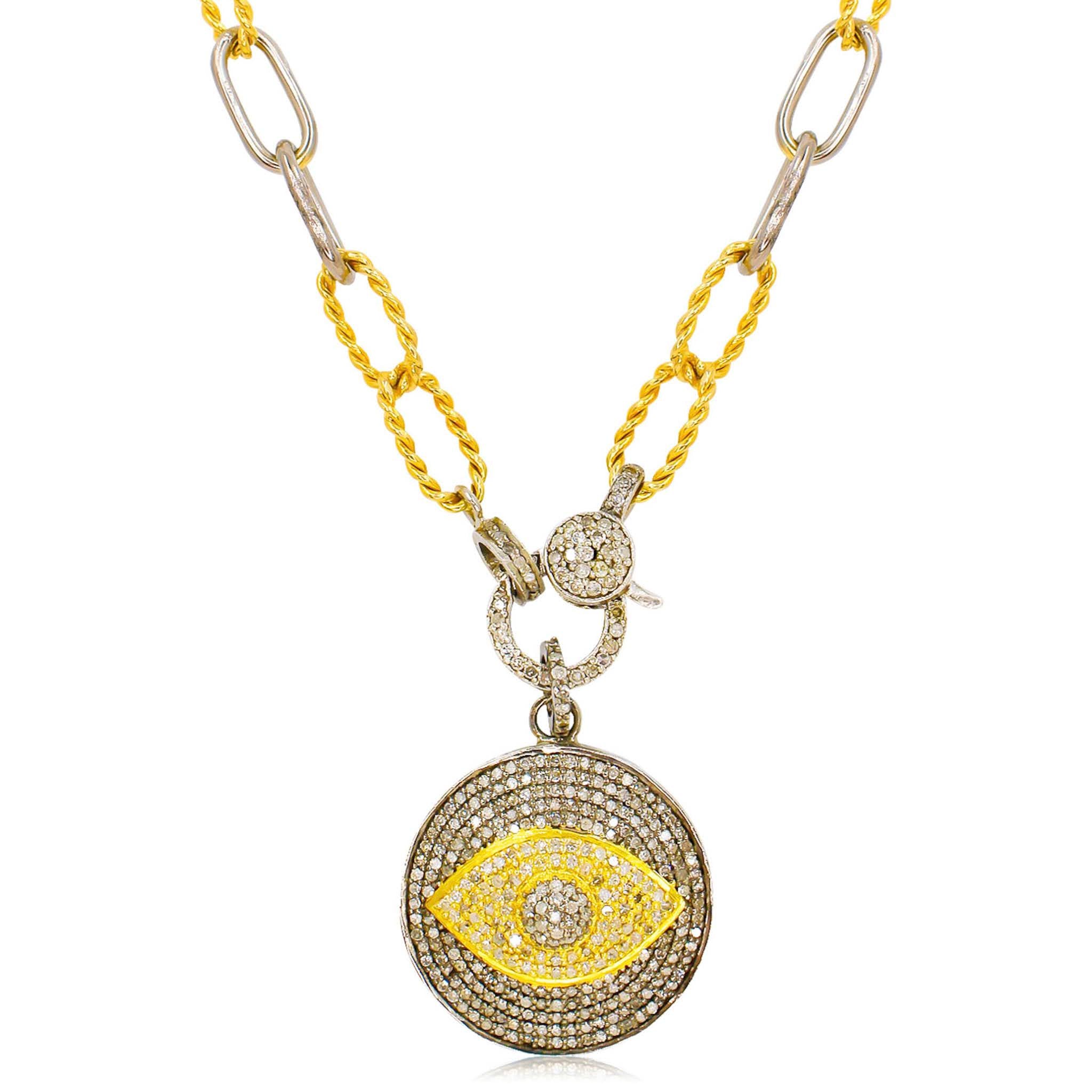 Gold Two Tone Evil Eye Pendant - 14kt Gold - Monisha Melwani Jewelry
