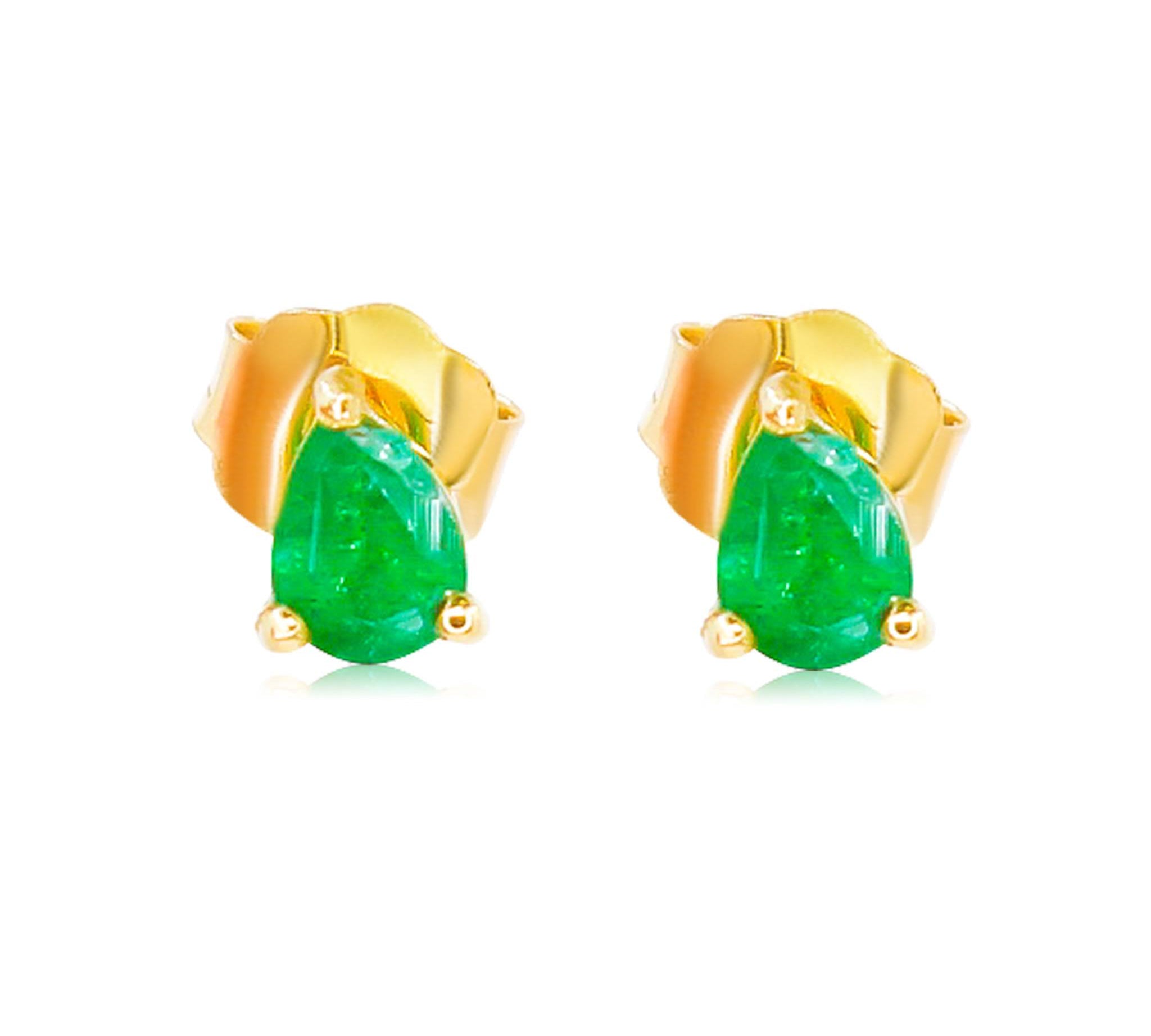 Gold Emerald Pear Prong Earring - 14kt Gold - Monisha Melwani Jewelry